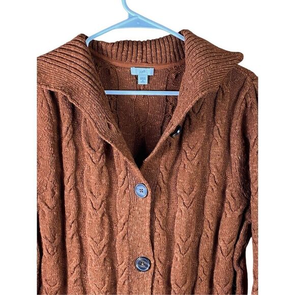 J.Jill Auburn Cable Knit Button Up Duster Cardigan Sweater Women’s Sz Med - Picture 2 of 5